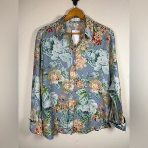 Mango Long Sleeve Floral Button Up Shirt Italian Fabric Medium (6) NEW